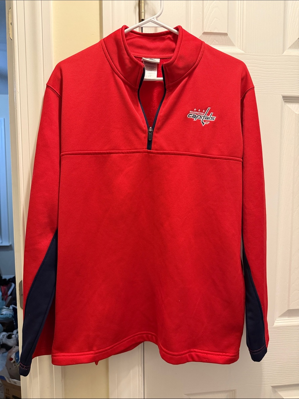 NHL Red Pullover with Navy Zipper Accents